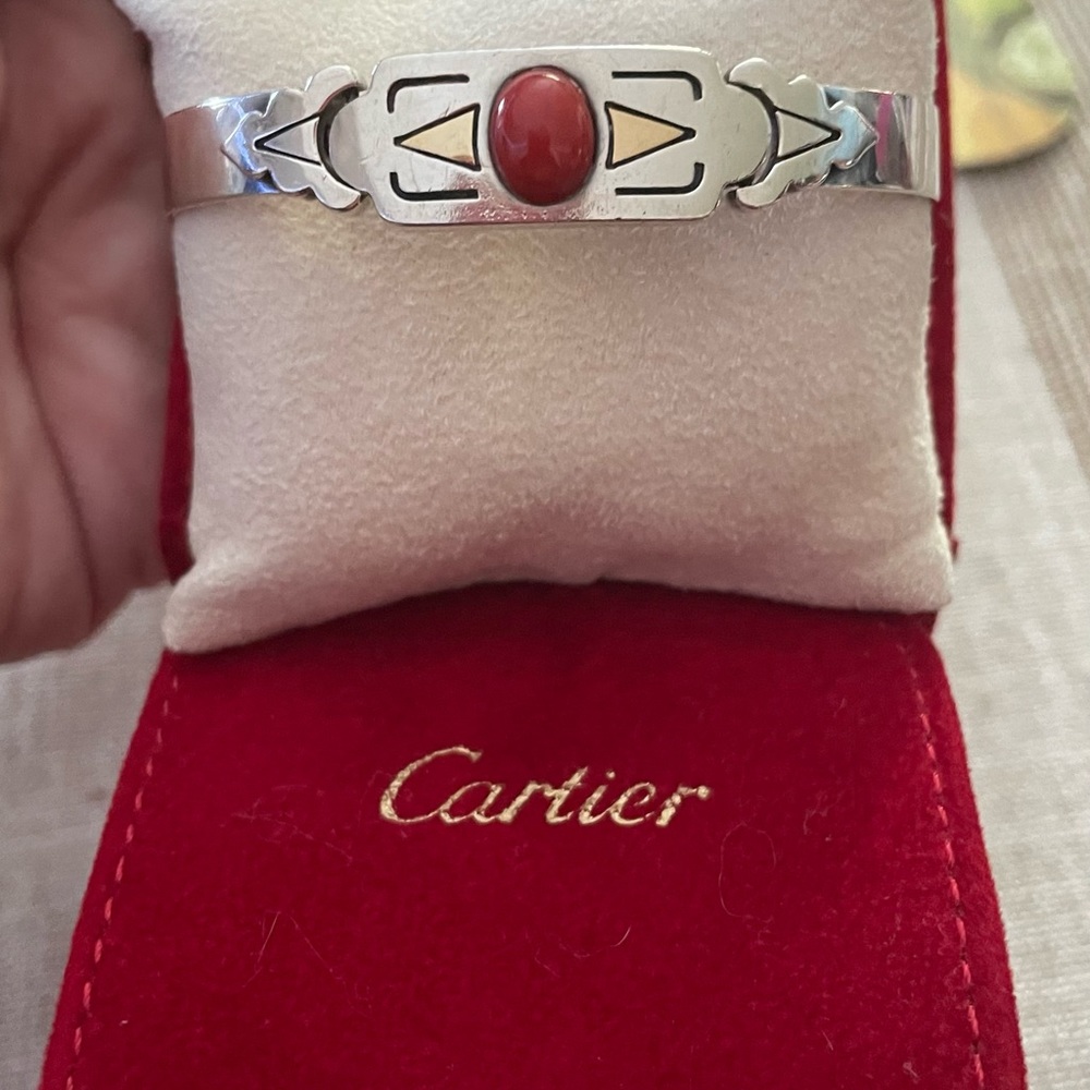 Classic 70’s Cartier bracelet Sterling Silver with 18 K gold with coral stone